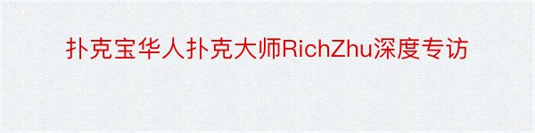 扑克宝华人扑克大师RichZhu深度专访