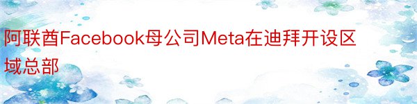 阿联酋Facebook母公司Meta在迪拜开设区域总部