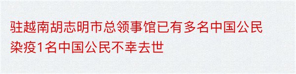 驻越南胡志明市总领事馆已有多名中国公民染疫1名中国公民不幸去世
